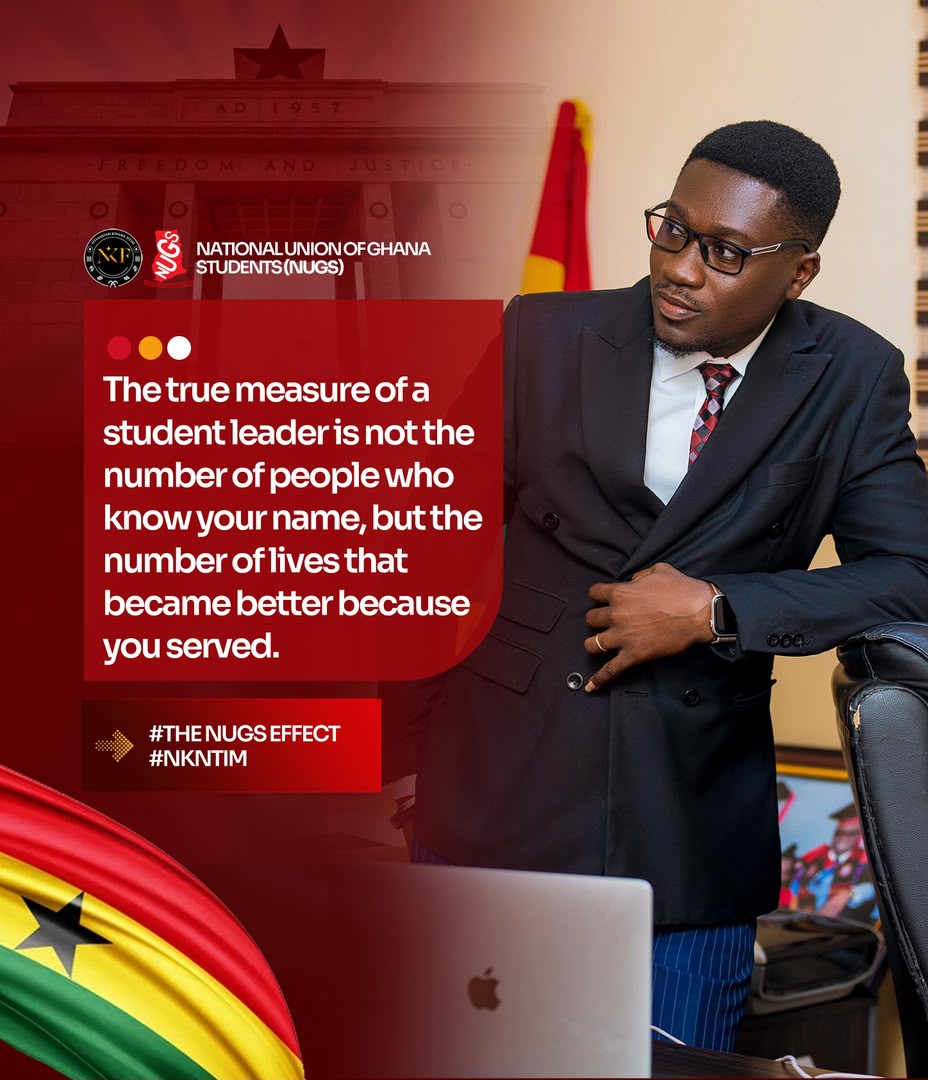 Kwame Ntiamoah Ntim seated in a suit in a NUGS service campaign portrait